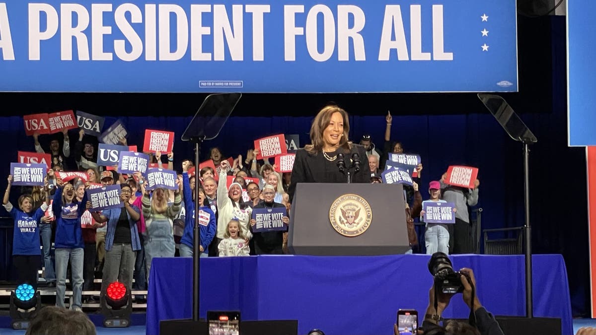 Vice President Harris, the Democrat presidential nominee, headlines a rally in Allentown, Pa., on Nov. 4, 2024.