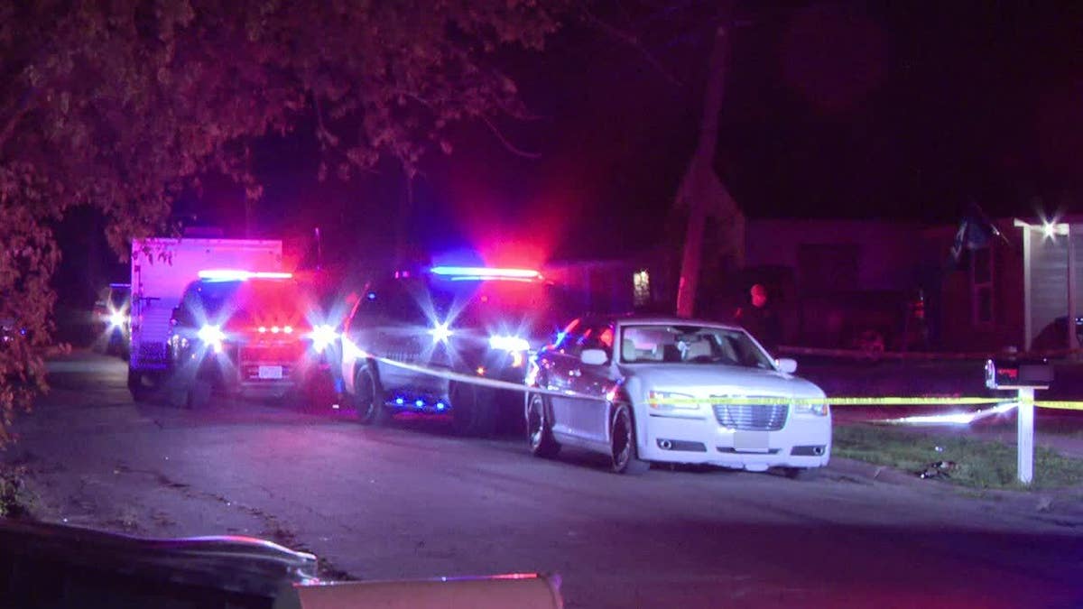 Greenville Police Department vehicles outside the scene where an officer was killed