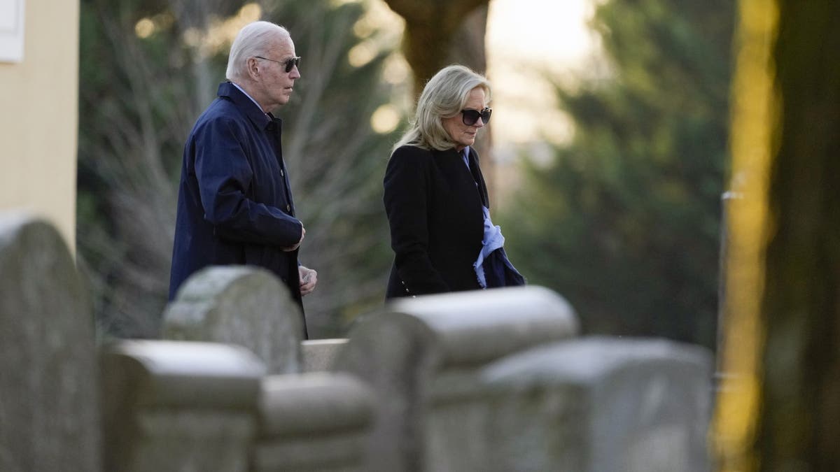 President Joe Biden and first lady Jill Biden arrive at St. Joseph on the Brandywine Catholic Church in Wilmington, Del., on Wednesday, Dec. 18, 2024.