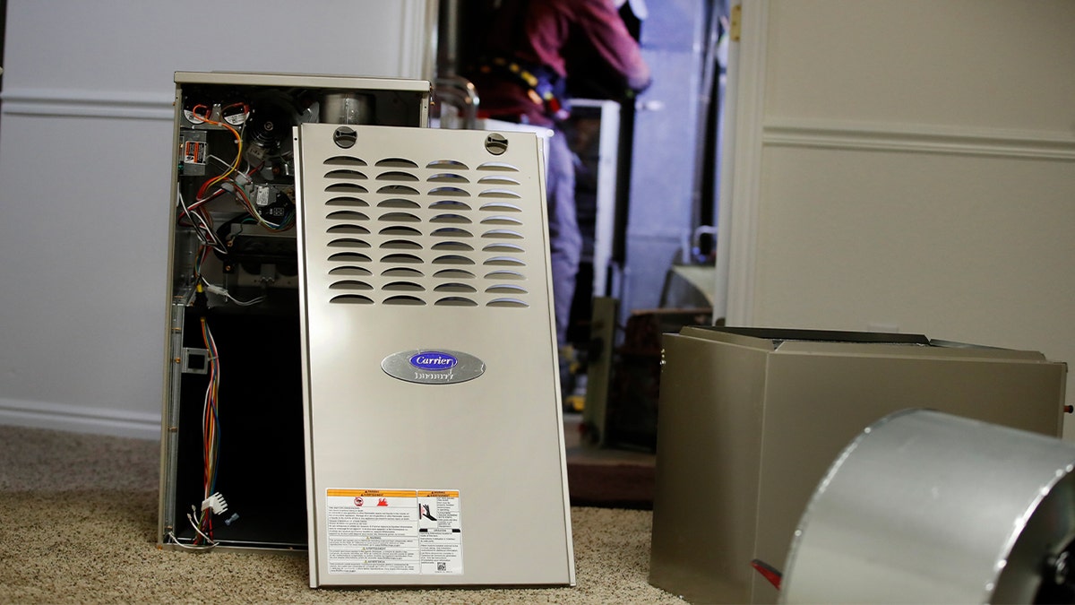 A new Carrier natural gas furnace at a residential home in Spanish Fork, Utah, on Oct. 19, 2021.