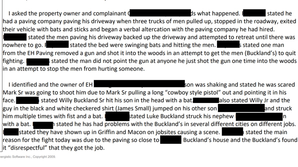 A screenshot from Buckland family incident report.