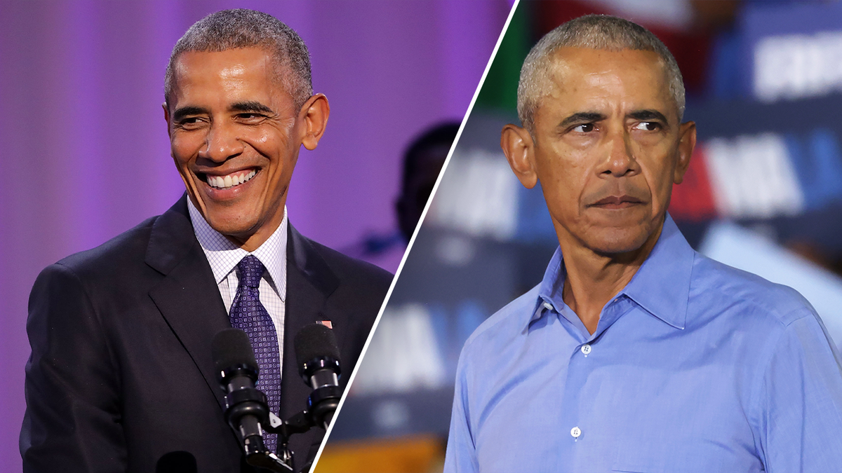 Obama smiling, scowling left-right photo split