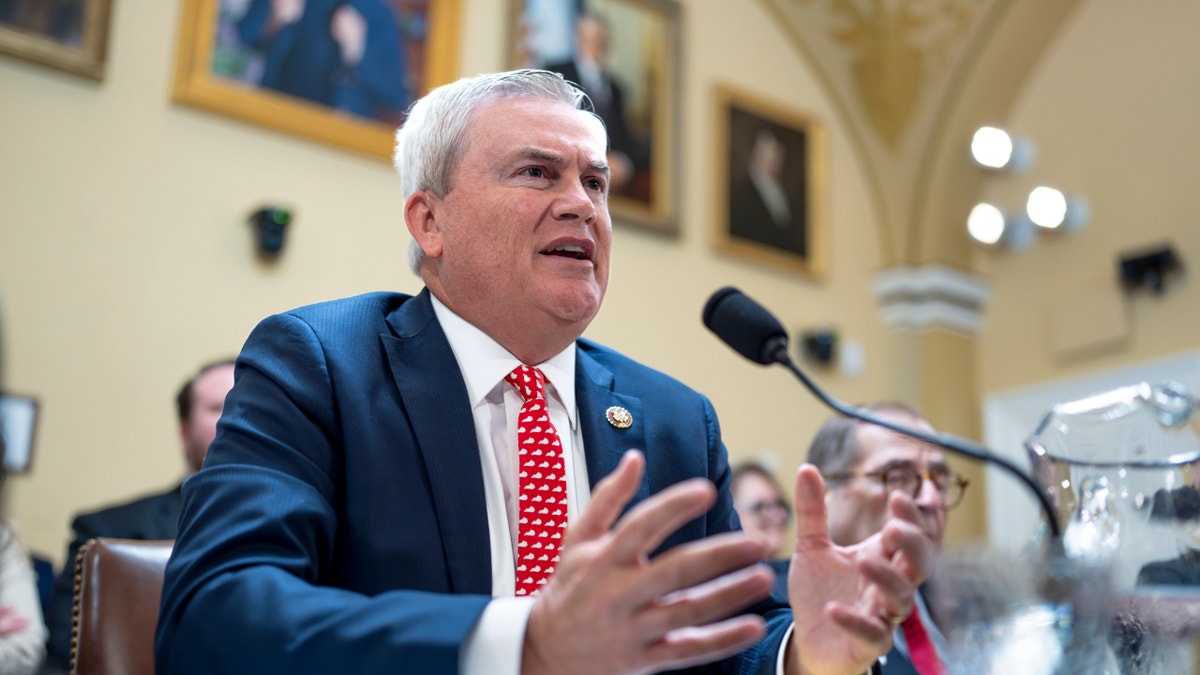 Rep. James Comer, R-Ky., chairman of the House Oversight and Accountability Committee, argues a point at the Capitol in Washington, June 11, 2024. (AP Photo/J. Scott Applewhite)