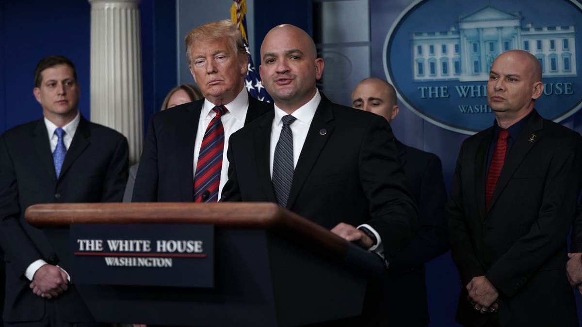 President Trump Holds Press Briefing With Border Patrol And ICE Agents