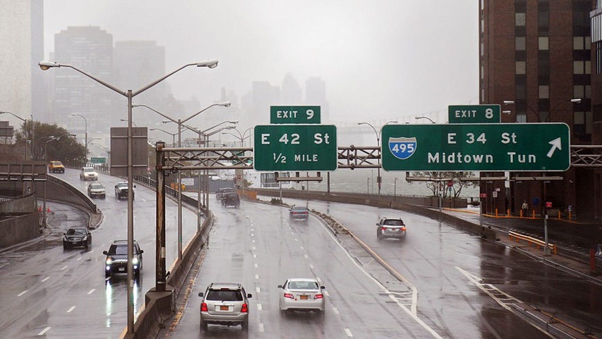 FDR drive on gray rainy day