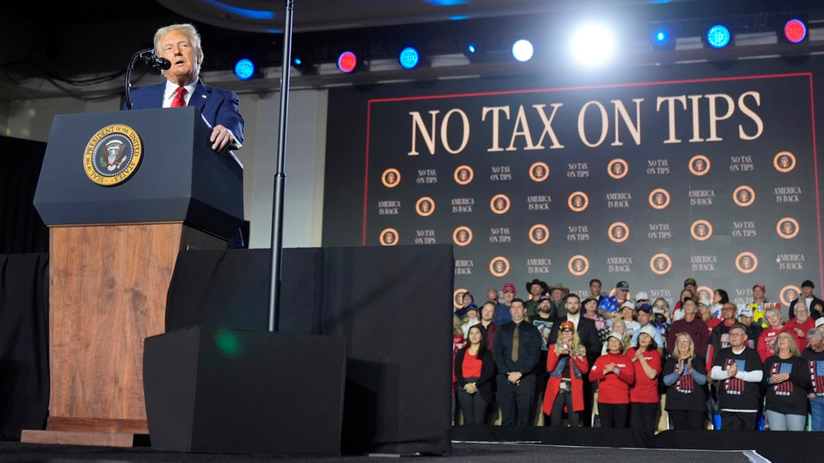 President Donald Trump speaks about the economy during an event at the Circa Resort and Casino in Las Vegas, Saturday. 