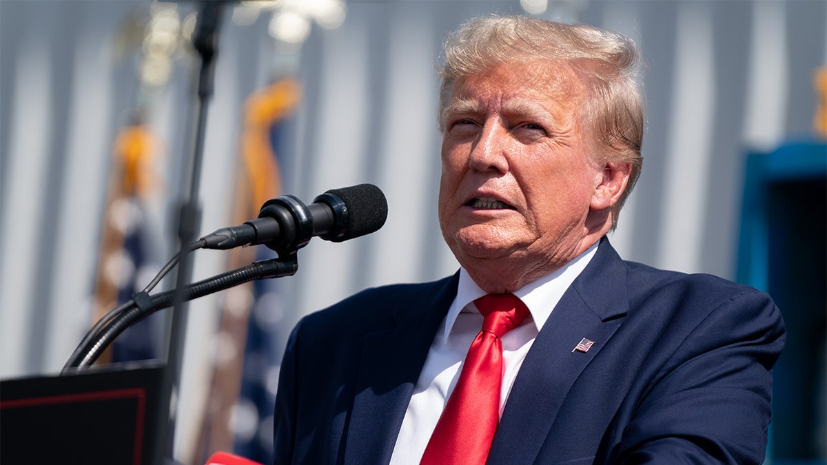 Donald Trump at lectern speaking, closeup shot