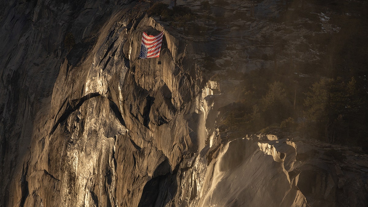 Yosemite National Park upside down flag at Horsetail Fall