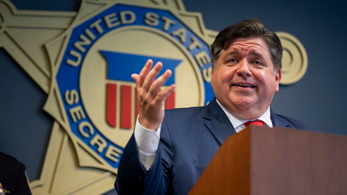 Illinois Governor JB Pritzker speaks during a 2024 United States Secret Service Democratic National Convention security briefing on July 25, 2024, in Chicago, Illinois. Pritzker is among a small group of Democratic politicians who are reportedly being considered to join Vice President Kamala Harris on the Democratic ticket for the upcoming election.